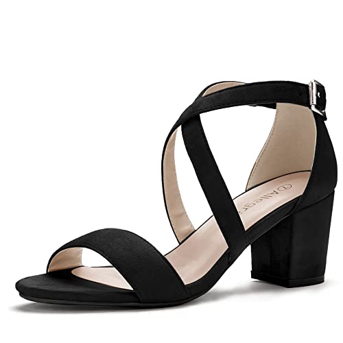 Allegra K Women's Open Toe Cross Strap Mid Block Heel Black Sandals - 8 M US