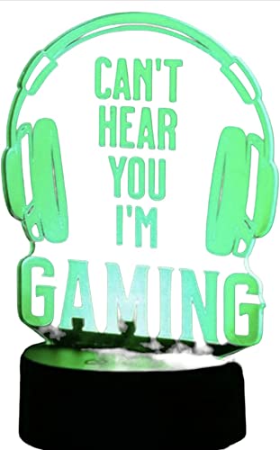 7 Changing Colors Led 3D Can't Hear You I'm Gaming Wireless Headphones Game Room Illusion Night Light Decor Best Gamer Gift for Boys Girls & Kids of All Ages