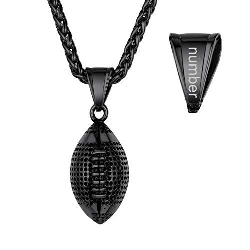 Personalized Boys Football Necklace, Mens Vintage Black Rugby Ball Titanium Steel Pendant Necklace Punk Rock Sprots Jewelry for Players/Athlete