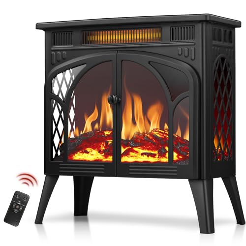 R.W.FLAME Electric Fireplace Heater 25' with Remote Control, Cathedral Stylish, Different Flame Effects and Log Set Colors, Adjustable Brightness and Heating Mode, Overheating Safe Design