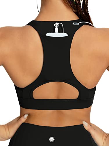 QUEENIEKE Women's Medium Support Back Pocket Energy Sport Bra Cotton Feel Size M Color Black