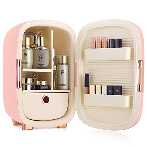 IKER Beauty Mini Fridge, 12 Liter Compact Refrigerator for Skin Care, Makeup and Cosmetic Products, Skincare Fridge for Women & Teen Girls, Portable Makeup Fridge for Bedroom, Office (Pink)