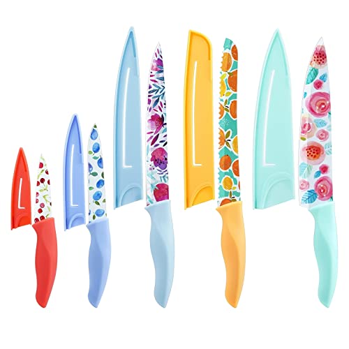G.a HOMEFAVOR Knife Set, 5-piece Kitchen Knife Set Nonstick Coated with 5 Blade Guard, Multicolored