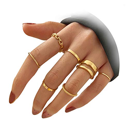 FAXHION Gold Knuckle Rings Set for Women Girls Snake Chain Stacking Ring Vintage BOHO Midi Rings SIze Mixed (Gold Color)
