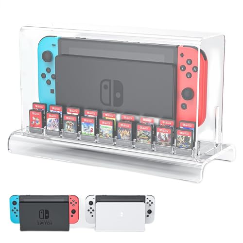 MANMUVIMO Switch Acrylic Dust Cover, Acrylic Switch Game Card Case Switch Display Cover Clear Acrylic Transparent Storage Stand for Nintendo Switch/OLED TV Dock Protective Case Sleeve Display Box