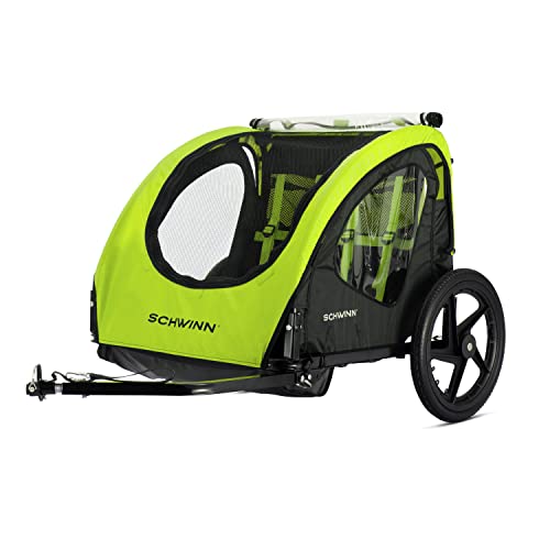 Schwinn Shuttle Foldable Bike Trailer, 2 Passengers, Green / Black