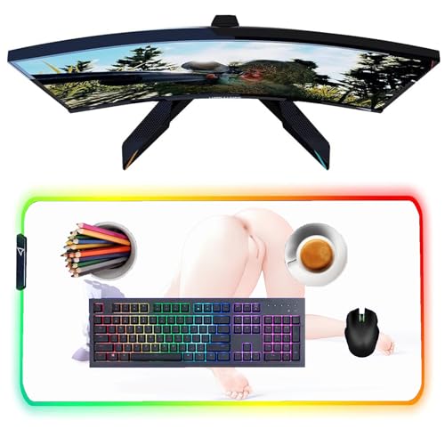Game Mouse Pad Anime Girl RGB Sexy Butt Mini Laptop Keyboard Pad Lock Desk Mat LED Light Gamer Gaming Accessories35.43x15.74 inche,Anime5