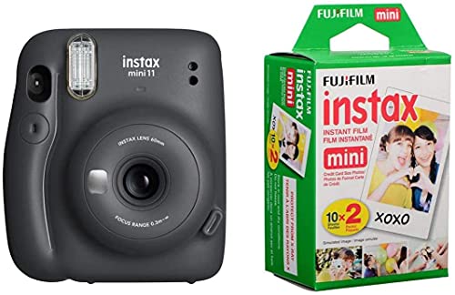 Fujifilm Instax Mini 11 Instant Film Camera, Charcoal Gray - with Slinger Accessory Kit Charcoal Gray, 2X Fuji instax Mini I nstant Daylight Film Twin Pack, 20 Exposures