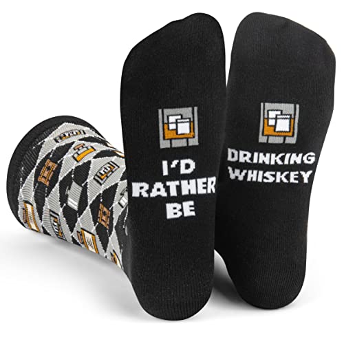 I'd Rather Be Drinking Whiskey Socks for Men and Women - Funny Whiskey Gift Idea for Bourbon Lovers