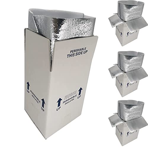 CH-BOX Thermo Chill Double Insulated Shipping Boxes with Aluminum Foil Foam Bag Liners, 4 Pack 7'' x 6'' x 10'' Small Cold Shipping Boxes, for Perishable Food Shipping, White (TB7610L-4)