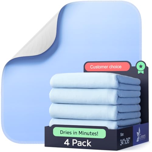 GREEN LIFESTYLE Washable Underpads - Large Bed Pads for use as Incontinence Bed Pads, Reusable Pet Pads, Great for Dogs, Cats, Bunny, Seniors Bed Pad (Pack of 4 - 34x36)