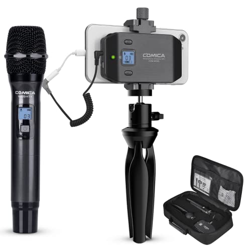 comica CVM-WS50(H) Wireless Smartphone Microphone System, 6 Channels Wireless Handheld Microphone for iPhone Samsung Galaxy Note BLU Moto LG Google Android Phones, Perfect for Interview, Recording