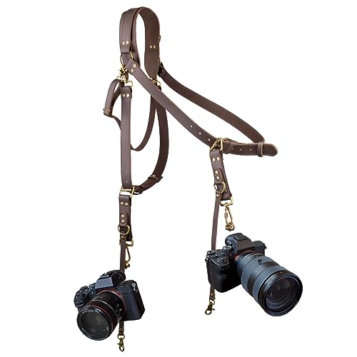 4J LEDR Leather Camera Strap,Shoulder Camera Strap for 1 or 2 Camera,Dual Camera Harness for Photographers,Multi Camera Gear for Dslr/Slr Strap,Camera Harness Camera Sling Strap Single or Dual,Brown