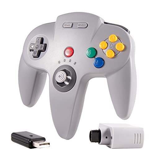 KIWITATA Wireless N64 Controller for Switch, 2.4GHZ Remote USB Game Joystick Controller Gamepad Compatible with N64 Console, Switch, Raspberry Pi, PC Windows 7,8,10,11 Gray