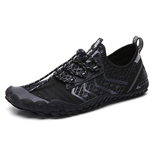 UBFEN Water Shoes for Men Women Outdoor Hiking Aqua Kayaking Shoe Beach Swim Fishing Shoes C Black Grey Color Size US 13 Women 11 Men
