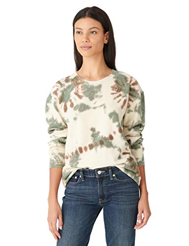 Lucky Brand Women's Long Sleeve Crew Neck Tie Dye Pullover Sweatshirt, Whisper White, S