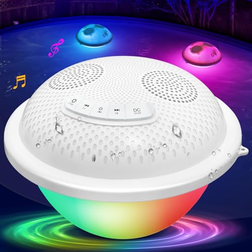 FineBud Floating Pool Speakers with Colorful LED Lights, IP68 Waterproof Pool Speakers Bluetooth, 16W Stereo Loud Sound Hot Tub Speaker, TWS Pairing, Hands-Free Portable Bluetooth Pool Speaker for Spa