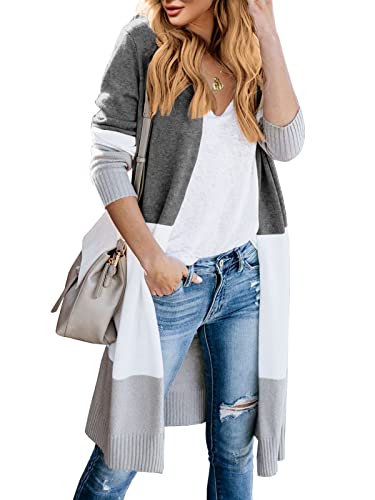 Lovaru Womens Boho Open Front Cardigan Colorblock Long Sleeve Loose Knit Lightweight Sweaters