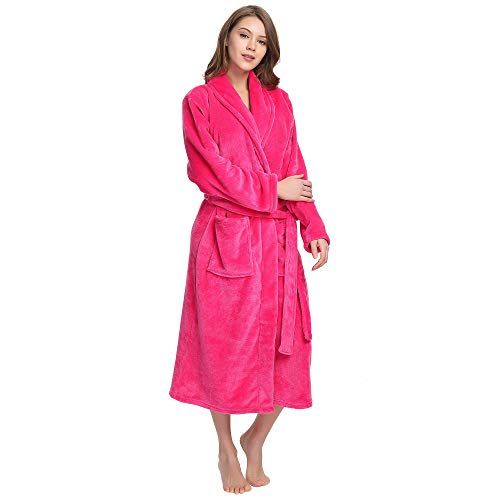 HEARTNICE Womens Fleece Robes, Soft Plush Long Bathrobe, Thick Kimono Robes for Womens, Warm House Coat (Rose, L/XL)