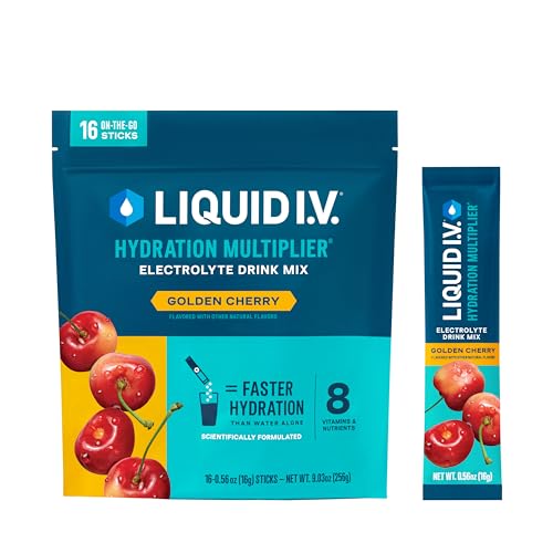 Liquid I.V. Hydration Multiplier - Golden Cherry - Hydration Powder Packets | Electrolyte Powder Drink Mix | Convenient Single-Serving Sticks | Non-GMO | 16 Servings (Pack of 1)
