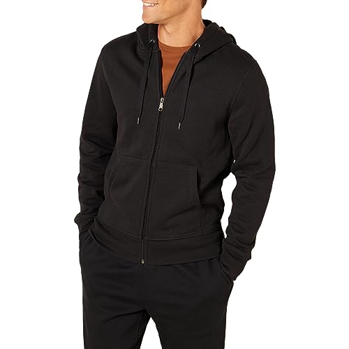 Amazon Essentials Men's Full-Zip Hooded Fleece Sweatshirt (Available in Big & Tall), Black, Large