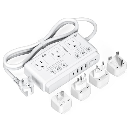220V to 110V Voltage Converter, TESSAN 2000W Universal Travel Adapter with 4 USB Ports (1 USB C), 3 AC Sockets and EU/UK/AU/IT Plug Power Adaptor, Step Down Transformer for Hair Dryer Curling Iron