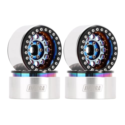INJORA 1.9' Beadlock Wheel Rim - 153g Super Heavy Brass & Aluminum Deep Dish Wheel for 1/10 RC Crawler SCX10 TRX4 VS4-10 Gen8 (Rainbow)