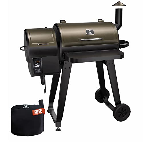 Z GRILLS Wood Pellet Grill Smoker, 8 in 1 Portable BBQ Grill with Automatic Temperature Control, Foldable Front Shelf, Rain Cover, 459 sq in Cooking Area for Patio, Backyard, Outdoor Barbecue, Bronze