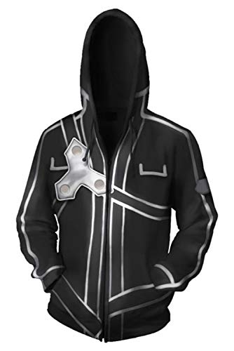 UU-Style Adult Kirigaya Kazuto Cosplay Costume Zipper Hoodie Kirito Sweatshirt Zip up Jacket Unisex Women Men Black