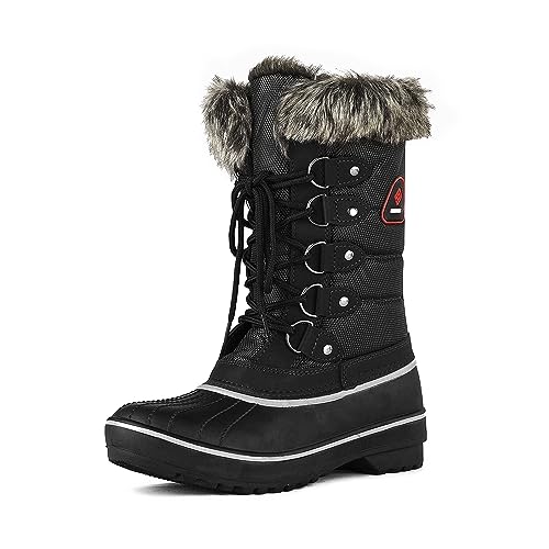 DREAM PAIRS Women's DP-Canada Black Faux Fur Lined Mid Calf Winter Snow Boots Size 9 M US