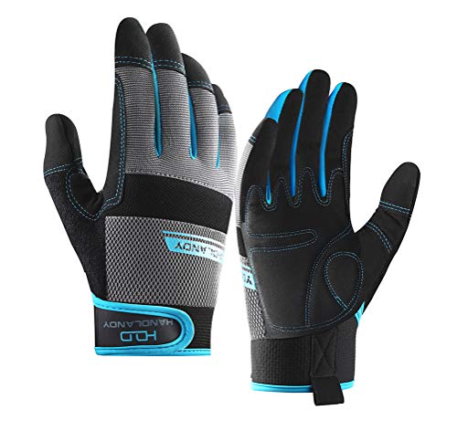 HANDLANDY Work Gloves Men & Women, Utility Mechanic Working Gloves Touch Screen, Flexible Breathable Yard Work Gloves (Large, Grey)