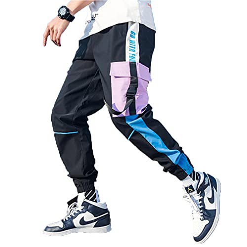 FANLUKA Mens Joggers Cargo Pants Outdoor Sports Fashion Casual Athletics Cool Pants for Men Hip Hop with Drawstring(Blue,XL)