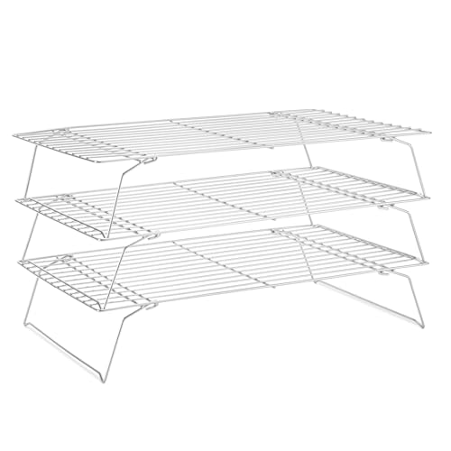 Cooling Rack for Baking 3 Tiers, 16' x 10' Cookie Cooling Wire Rack Stackable Collapsible Nonstick, Stainless Steel Baking Cooking Cooling Racks with Optimum Air Flow, Silver
