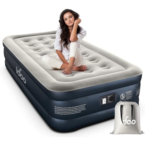 iDOO Twin Air Mattress with Built in Pump, 18' Raised Luxury Blow up Mattress, Comfort Inflatable Mattress for Camping, Guests & Home, Durable, Dual Chamber Single Air Bed, Colchon Inflable