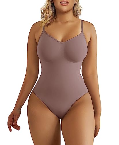 SHAPERX Bodysuit for Women Tummy Control Shapewear Seamless Sculpting Thong Body Shaper Tank Top,SZ5215-Umber-L/XL