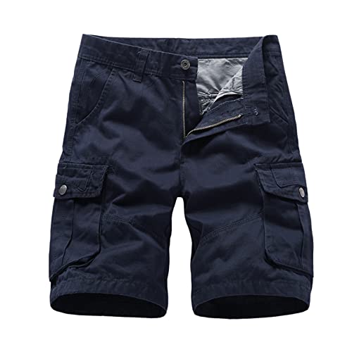 Men's Cargo Short Relaxed Fit Multi-Pocket Cotton Cargo Shorts Summer Casual Outdoor Hiking Fishing Shorts(Navy,Large)