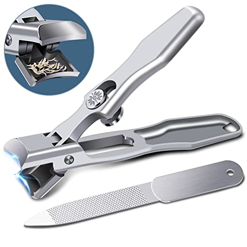 German Nail Clippers for Men Thick Nails - DRMODE 2024 Upgrade Large Wide Jaw Opening Toe Nail Clippers for Seniors, Heavy Duty Stainless Steel No Splash Fingernail Cutters Long Handle with Catcher