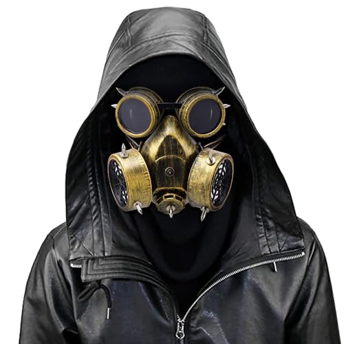 COMBIUBIU Retro Steampunk Gas Mask with Goggles Glasses,Metal Rivets Anti-Fog Haze Mask,Gothic Death Helmet for Masquerade,Dress Up Party,Halloween Easter Cosplay Costume Props