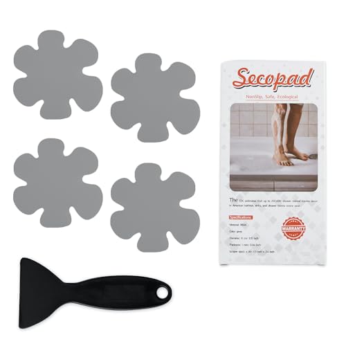 Secopad Original Bathtub Stickers Non-Slip, 12PCS Safety Shower Treads Adhesive Appliques with Premium Scraper Grey