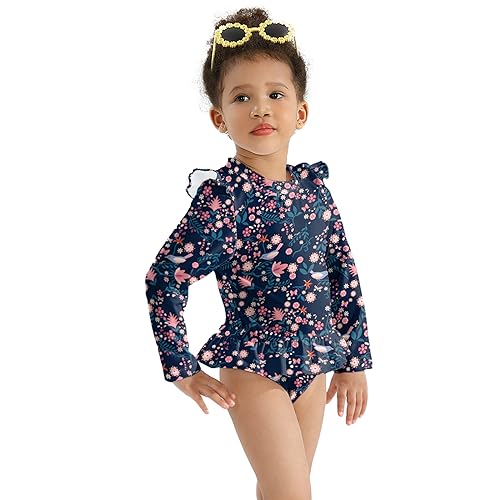 Seizesoul Toddlers and Baby Girls' One Pieces Long Sleeve Swimsuit UPF 50+ Sun Protection Rash Guard