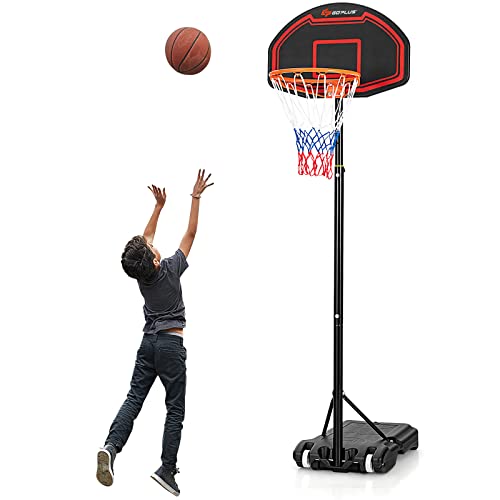 Goplus Portable Basketball Hoop Outdoor, 6.3FT-8.1FT Height Adjustable 5-Level Basketball Stand System with Shatterproof Backboard, Built-in Wheels, Indoor Outside Court Basketball Goal for Kids Youth