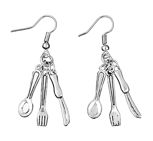KIWI DAISY Utensils of Fork, Spoon and Knife Dangle Alloy Earrings