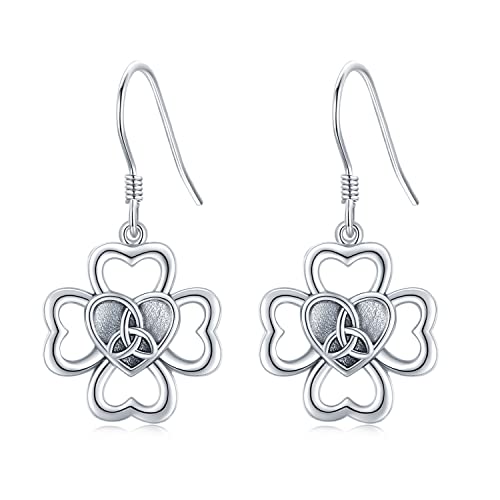 Midir&Etain Celtic Knot Four Leaf Clover Earrings 925 Sterling Silver Four Leaf Clover Earrings Hypoallergenic Celtic Knot Jewelry Birthday Christmas Gifts for Women Girls