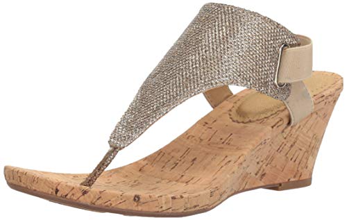 WHITE MOUNTAIN Shoes All Good Women's Cork Wedge Sandal, Ltgold/Glitter, 7.5 M