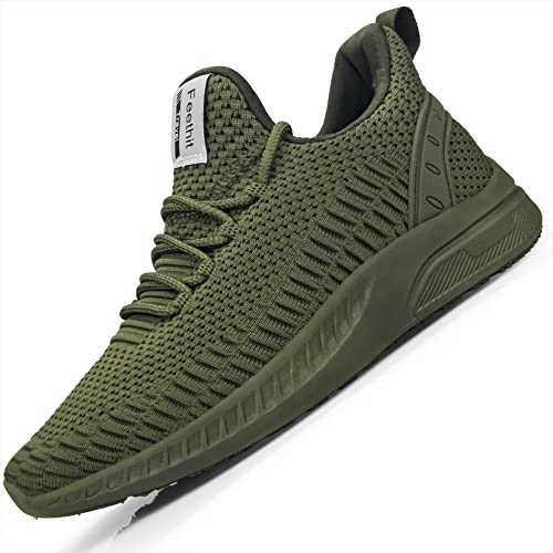 Feethit Mens Slip On Walking Shoes Blade Tennis Shoes Non Slip Running Shoes Lightweight Workout Shoes Breathable Mesh Fashion Sneakers Olive Green Size 10