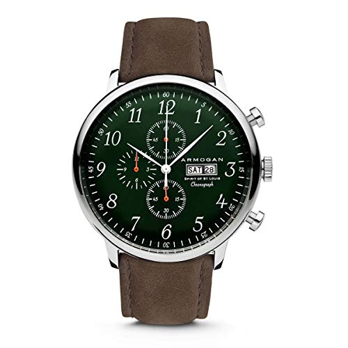 ARMOGAN Spirit of St. Louis - Emeral Green - Men's Chronograph Watch Suede Leather Strap
