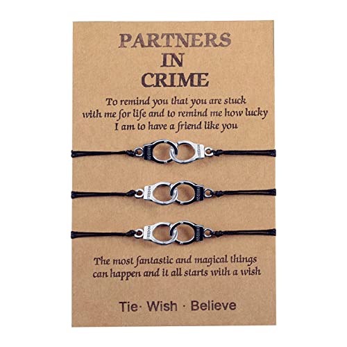 GBTBYS Partners in Crime Handcuff Bracelets for Women Teen Girls Men Lovely Distance Matching Pinky Promise Best Friend BFF Friendship Student Couple Girlfriend Boyfriend Birthday Gift 3 PCS