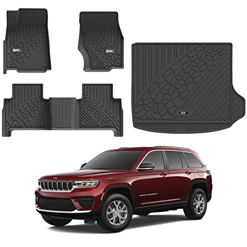 3W Floor Mats & Cargo Liner Fit for 2022-2024 Jeep Grand Cherokee (Non L) TPE All Weather Custom Fit Floor Liner for 1st 2nd Rows and Trunk Full Set Car Mats, Black