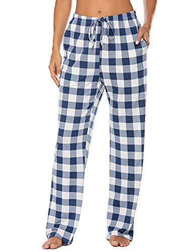 Ekouaer Women Lounge Pants Comfy Pajama Bottom with Pockets Stretch Plaid Sleepwear Drawstring Pj Bottoms Pants