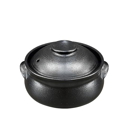 Korean Premium Stoneware Black Casserole Clay Pot with Lid,For Cooking Hot Pot Dolsot Bibimbap and Soup .(1100ml)